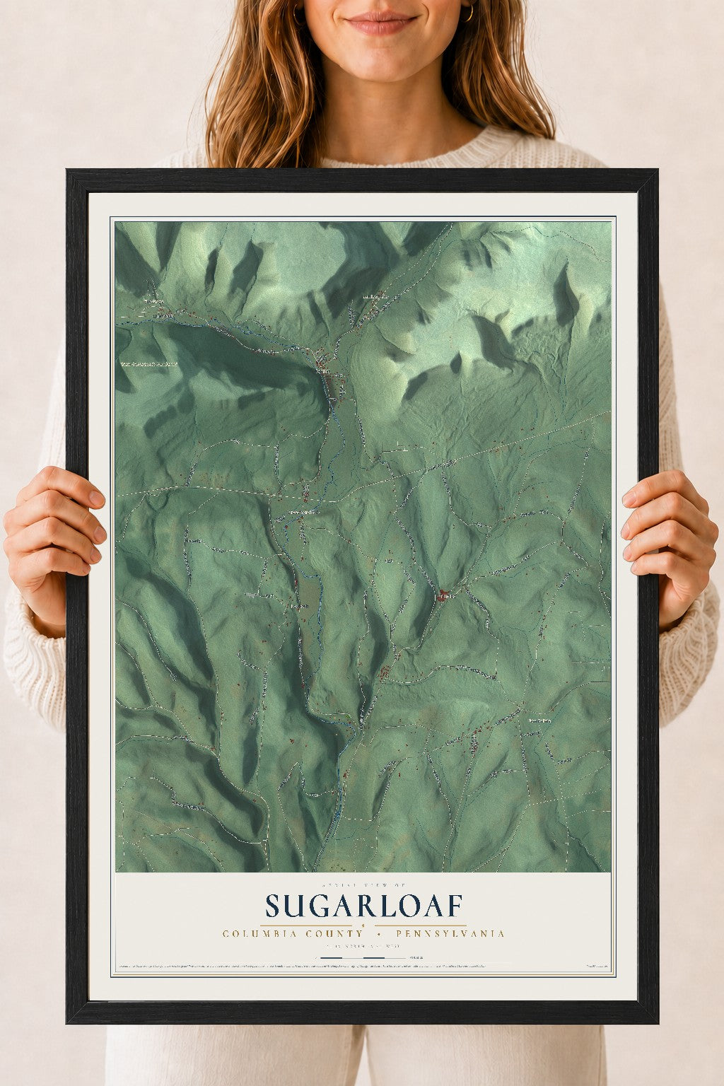 Map of Sugarloaf, Columbia County, Pennsylvania, 18 x 24 inch print in a black wood frame