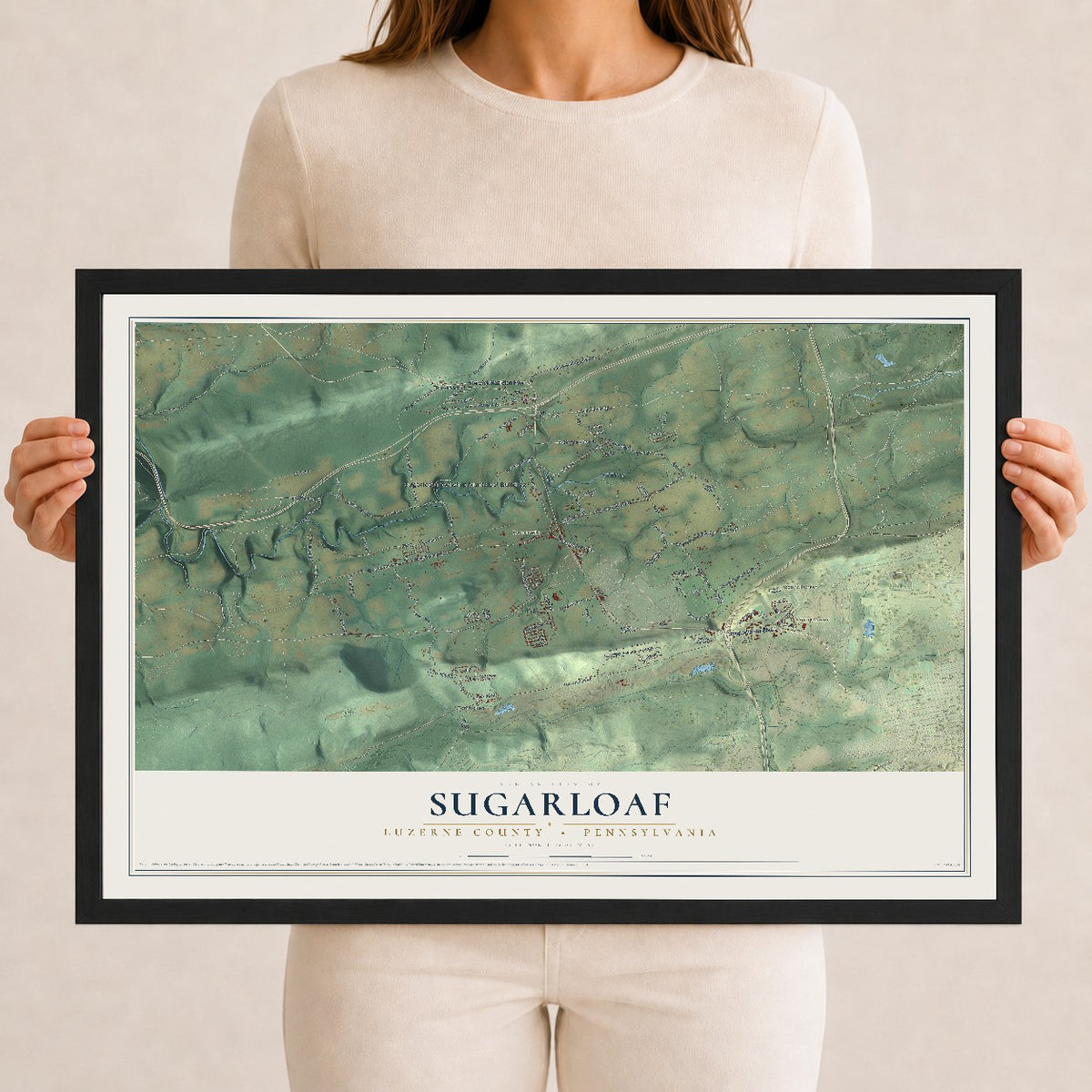 Map of Sugarloaf, Luzerne County, Pennsylvania, 12 x 18 inch print in a black wood frame