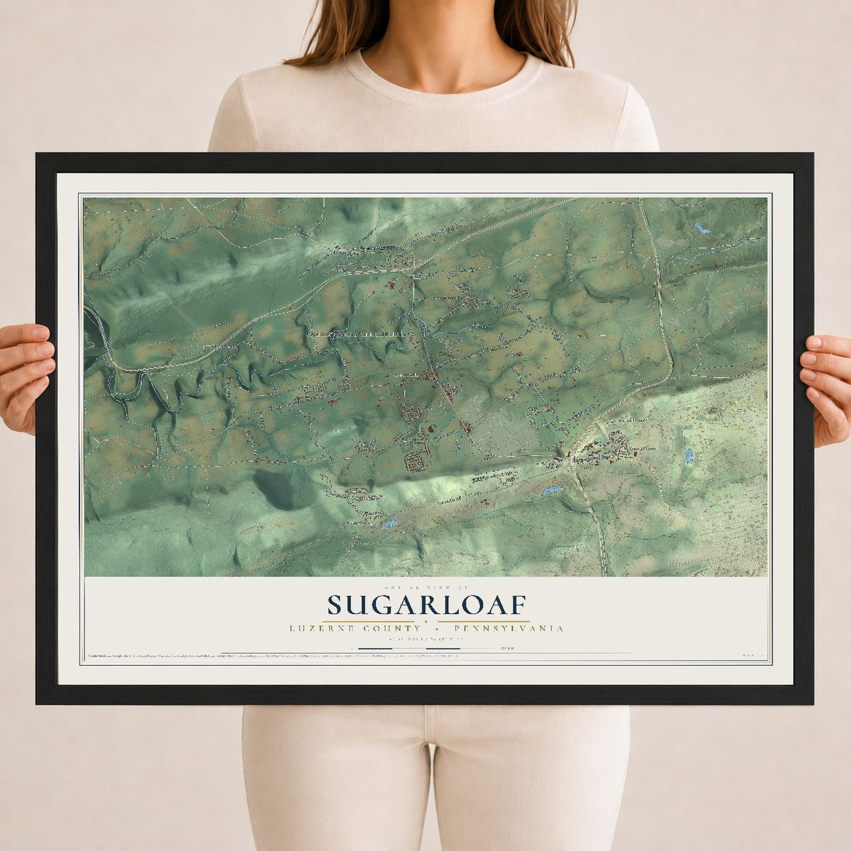 Map of Sugarloaf, Luzerne County, Pennsylvania, 18 x 24 inch print in a black wood frame
