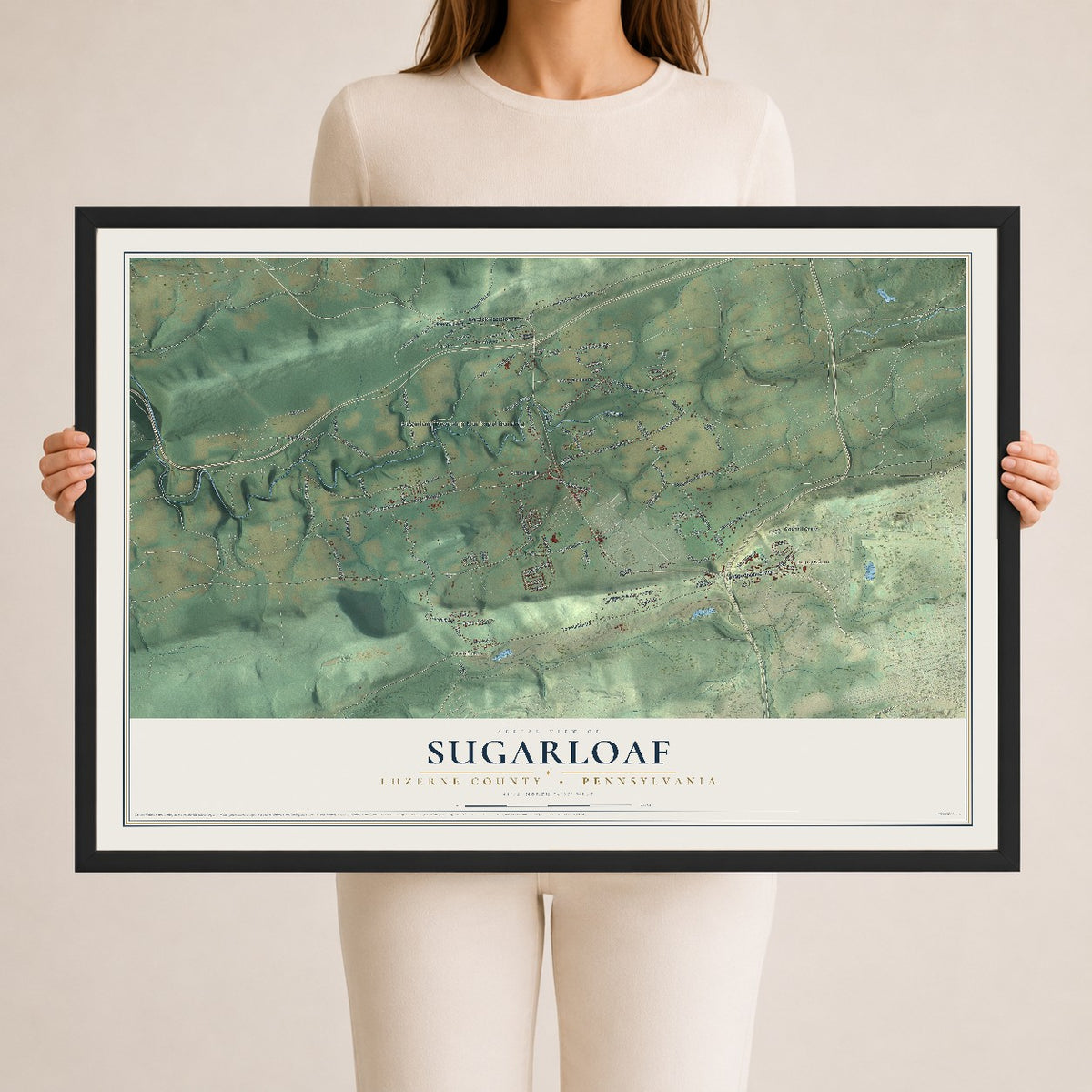 Map of Sugarloaf, Luzerne County, Pennsylvania, 24 x 36 inch print in a black wood frame