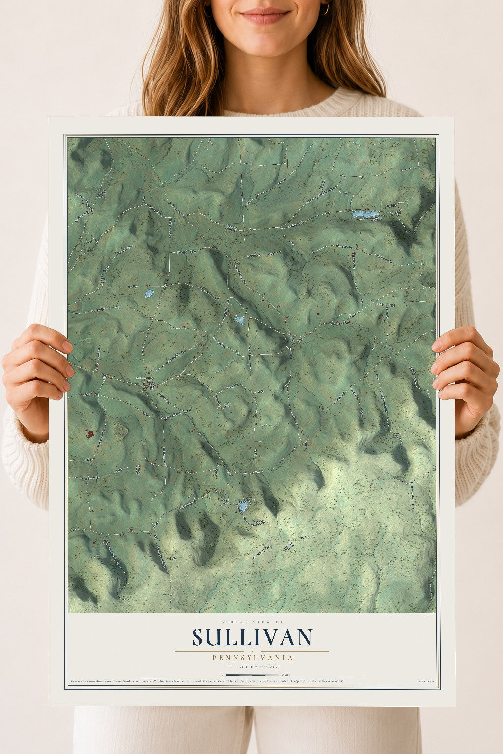 Map of Sullivan, Pennsylvania, 18 x 24 inch unframed archival matte print