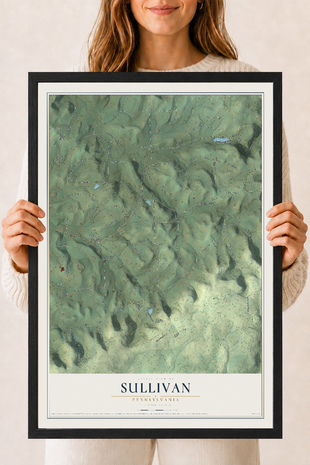 Map of Sullivan, Pennsylvania, 18 x 24 inch print in a black wood frame