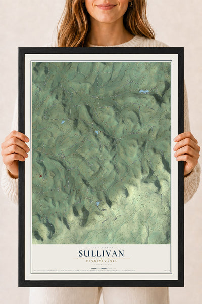 Map of Sullivan, Pennsylvania, 18 x 24 inch print in a black wood frame