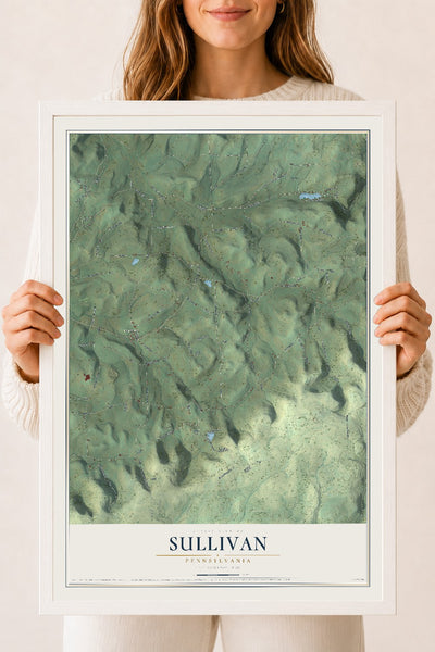 Map of Sullivan, Pennsylvania, 18 x 24 inch print in a white wood frame
