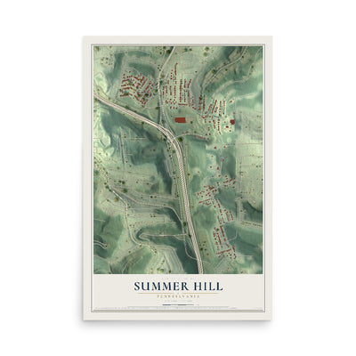 Map of Summer Hill, Pennsylvania, 12 x 18 inch unframed archival matte print