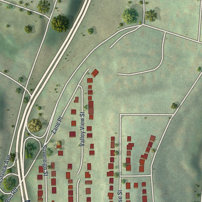 Second close-up of the map of Summer Hill, Pennsylvania print showing more streets and buildings