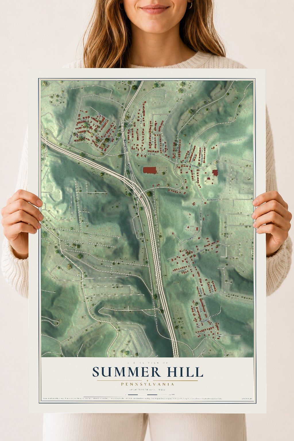 Map of Summer Hill, Pennsylvania, 18 x 24 inch unframed archival matte print