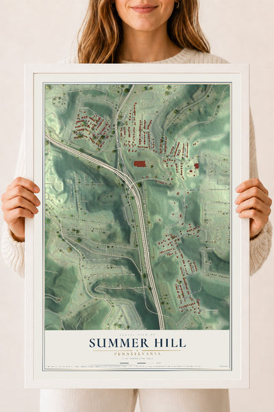 Map of Summer Hill, Pennsylvania, 18 x 24 inch print in a white wood frame
