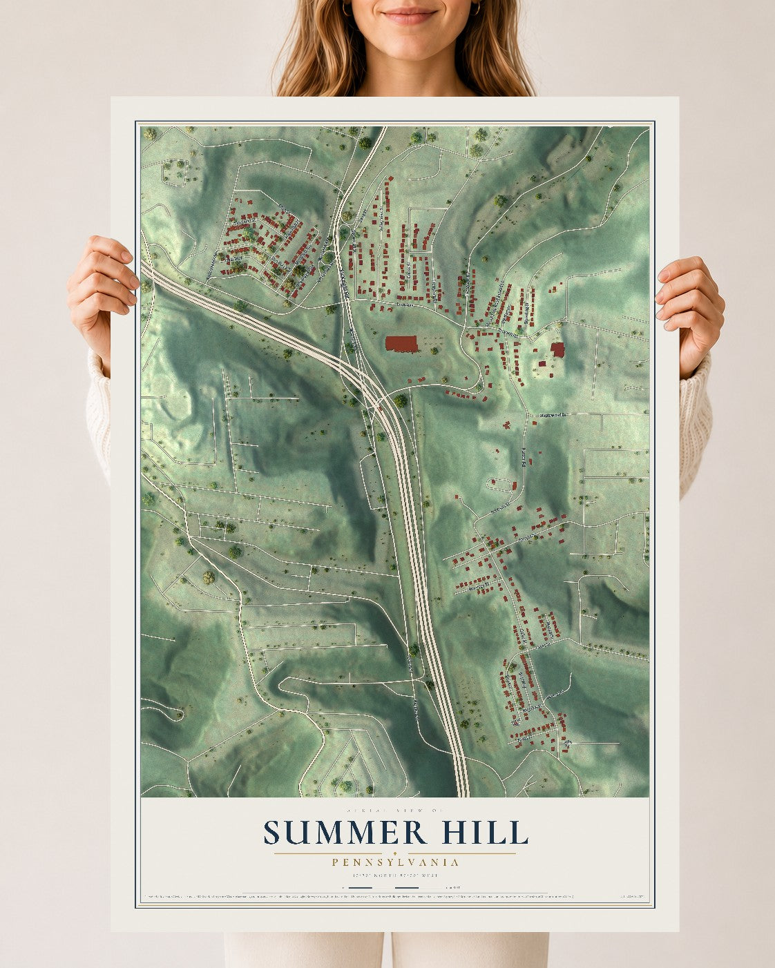 Map of Summer Hill, Pennsylvania, 24 x 36 inch unframed archival matte print