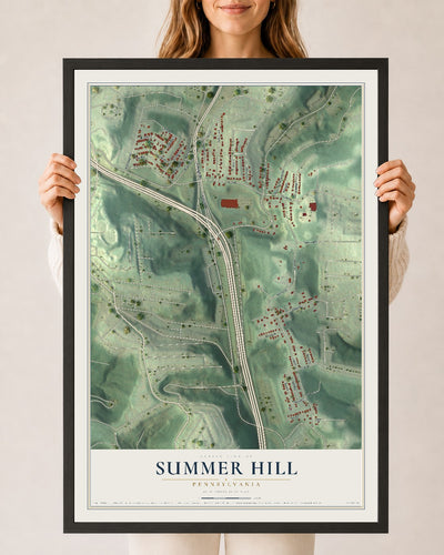 Map of Summer Hill, Pennsylvania, 24 x 36 inch print in a black wood frame