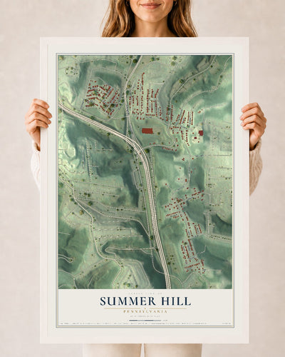 Map of Summer Hill, Pennsylvania, 24 x 36 inch print in a white wood frame
