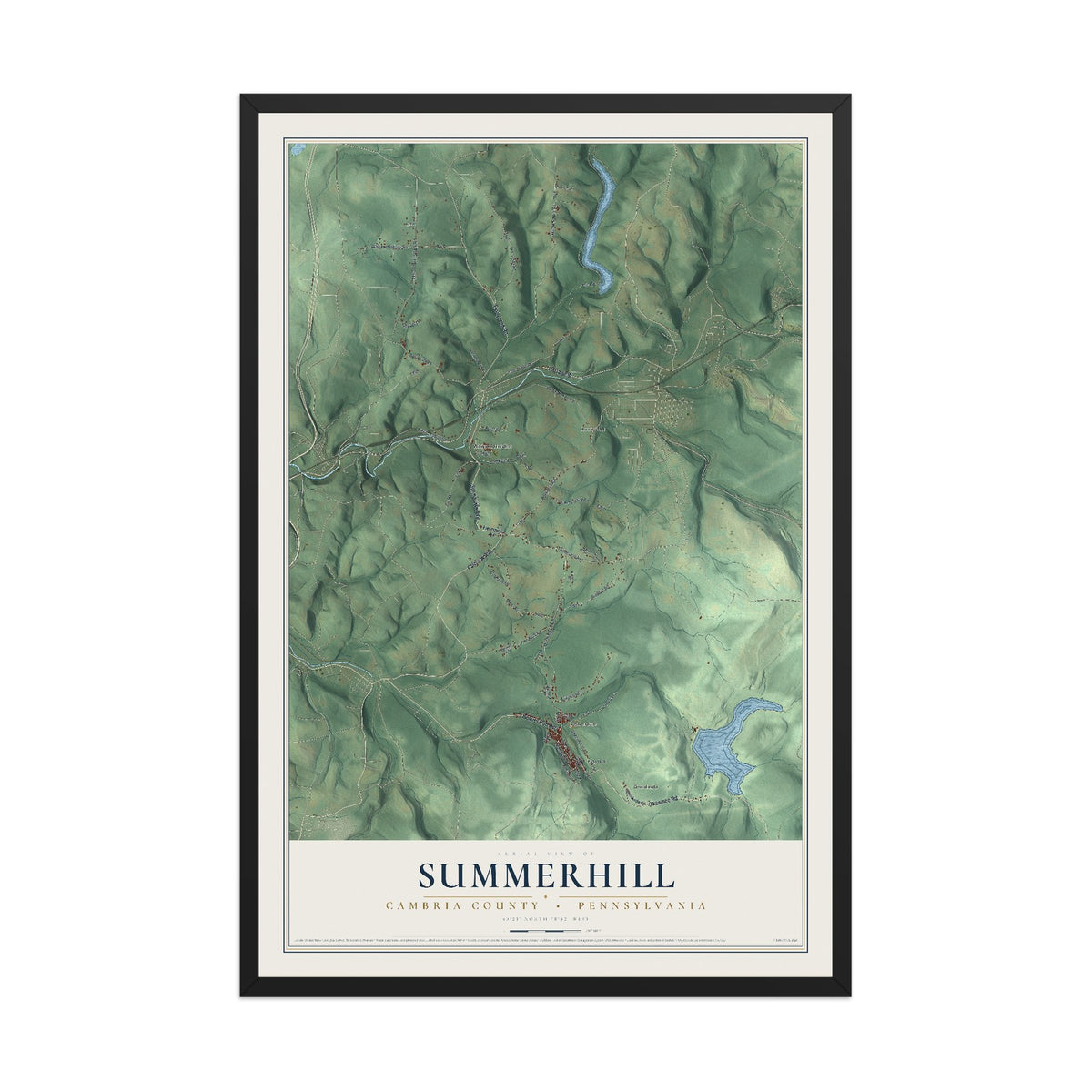 Map of Summerhill, Cambria County, Pennsylvania, 12 x 18 inch print in a black wood frame