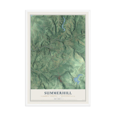 Map of Summerhill, Cambria County, Pennsylvania, 12 x 18 inch print in a white wood frame