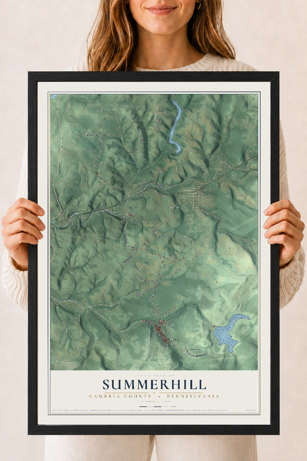 Map of Summerhill, Cambria County, Pennsylvania, 18 x 24 inch print in a black wood frame