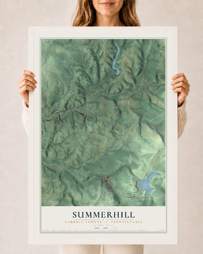 Map of Summerhill, Cambria County, Pennsylvania, 24 x 36 inch print in a white wood frame