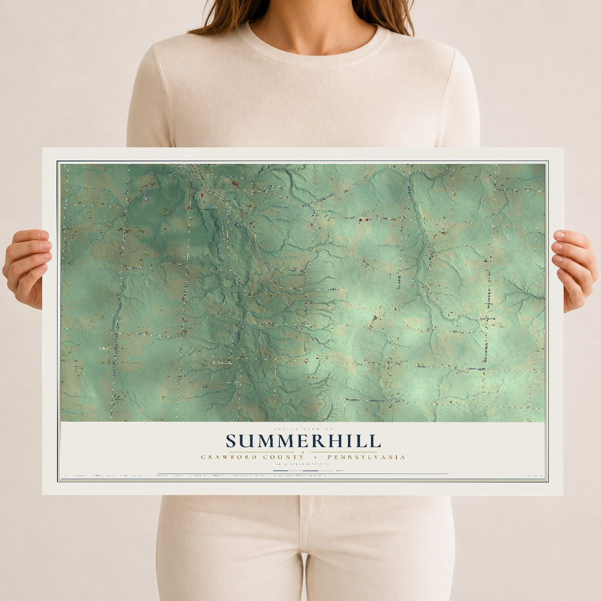 Map of Summerhill, Crawford County, Pennsylvania, 12 x 18 inch unframed archival matte print