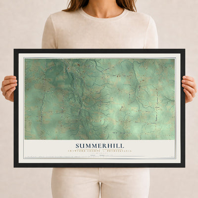 Map of Summerhill, Crawford County, Pennsylvania, 12 x 18 inch print in a black wood frame