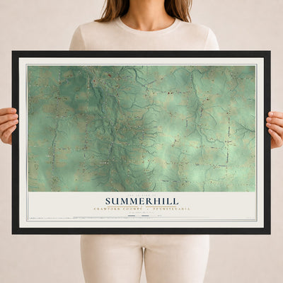 Map of Summerhill, Crawford County, Pennsylvania, 18 x 24 inch print in a black wood frame