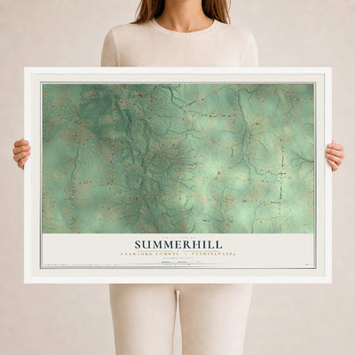 Map of Summerhill, Crawford County, Pennsylvania, 24 x 36 inch print in a white wood frame
