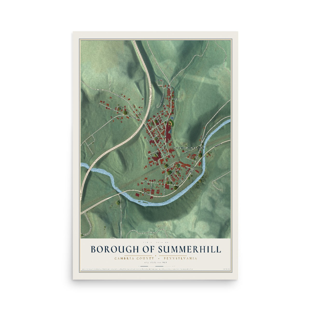 Map of the Borough of Summerhill, Cambria County, Pennsylvania, 12 x 18 inch unframed archival matte print