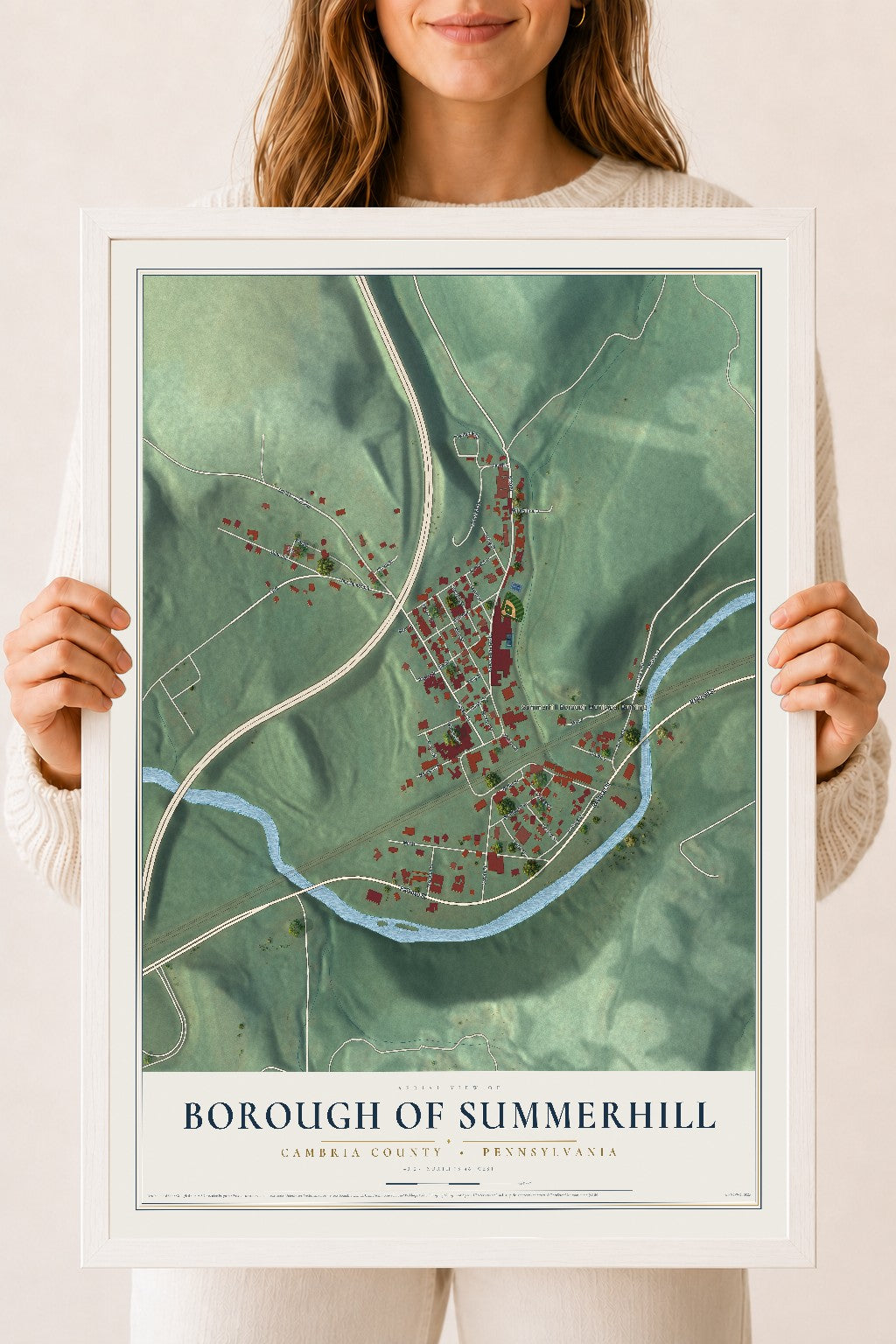 Map of the Borough of Summerhill, Cambria County, Pennsylvania, 18 x 24 inch print in a white wood frame
