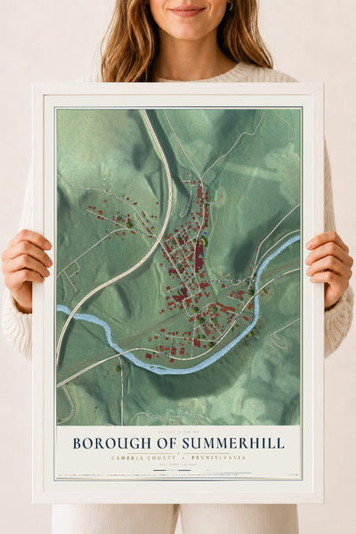 Map of the Borough of Summerhill, Cambria County, Pennsylvania, 18 x 24 inch print in a white wood frame