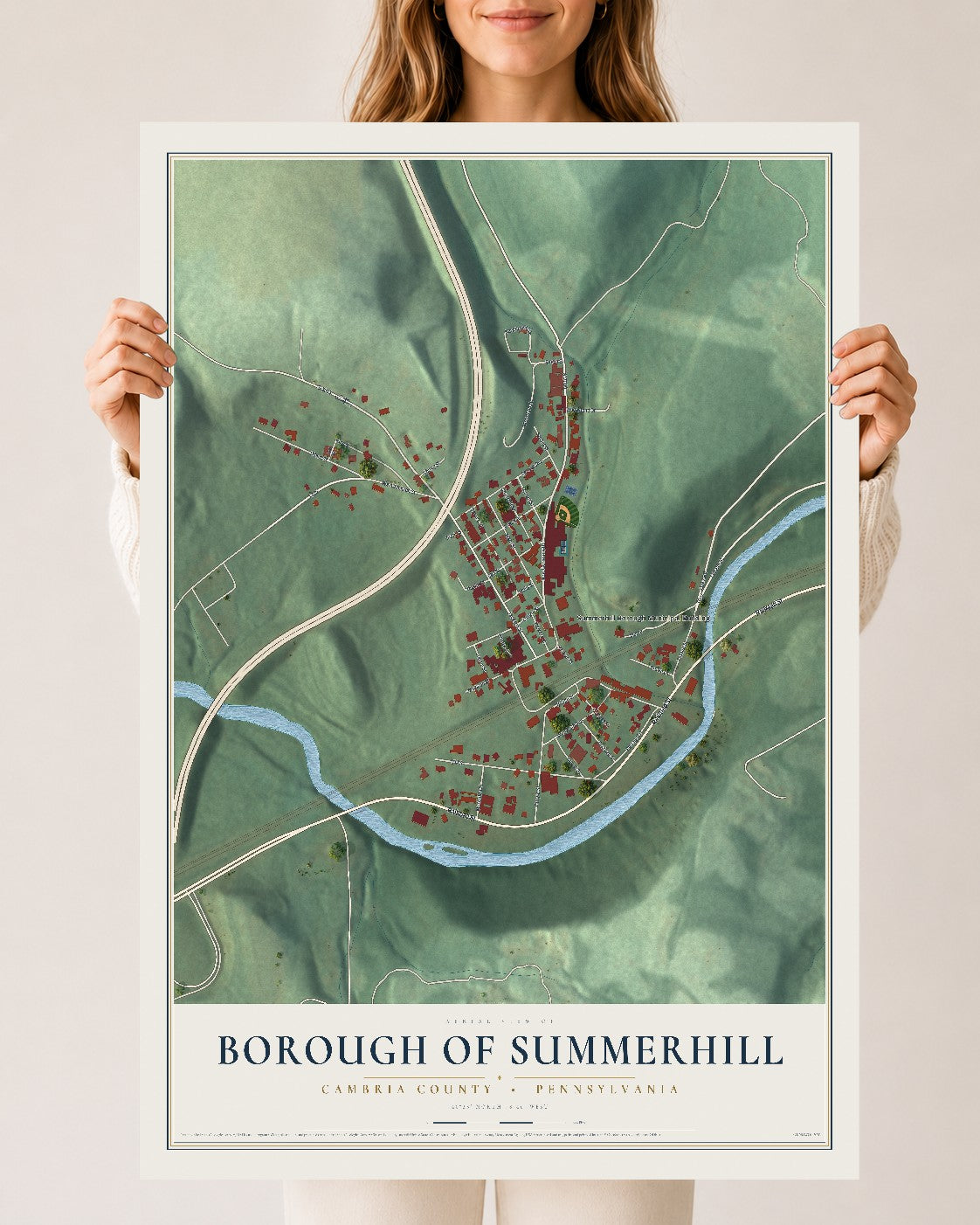 Map of the Borough of Summerhill, Cambria County, Pennsylvania, 24 x 36 inch unframed archival matte print