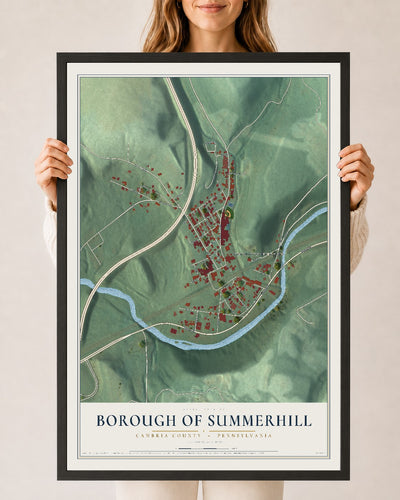 Map of the Borough of Summerhill, Cambria County, Pennsylvania, 24 x 36 inch print in a black wood frame