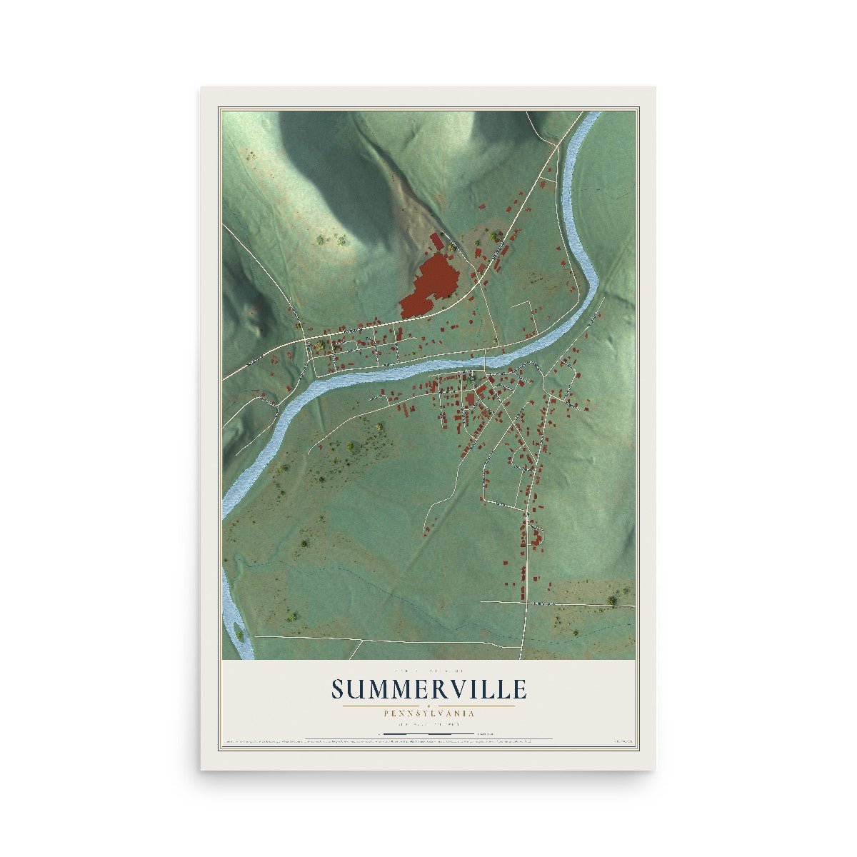 Map of Summerville, Pennsylvania, 12 x 18 inch unframed archival matte print
