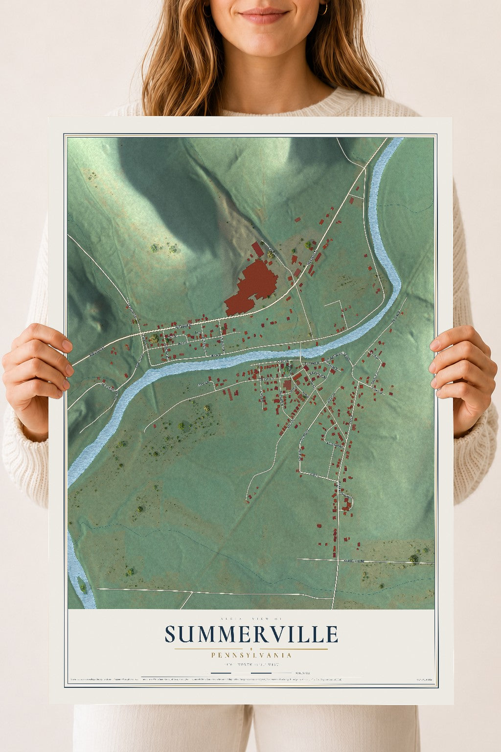 Map of Summerville, Pennsylvania, 18 x 24 inch unframed archival matte print