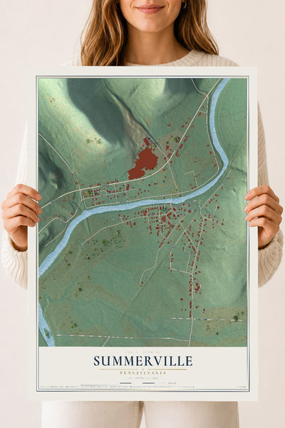 Map of Summerville, Pennsylvania, 18 x 24 inch unframed archival matte print