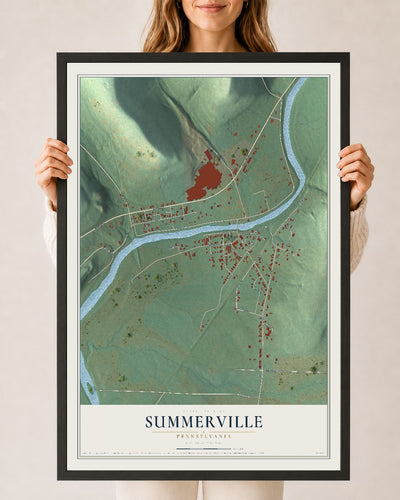 Map of Summerville, Pennsylvania, 24 x 36 inch print in a black wood frame