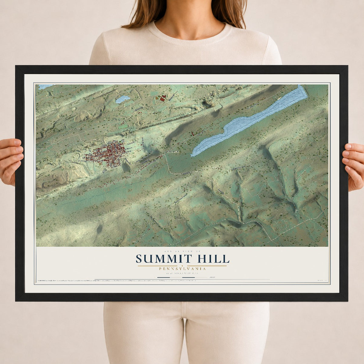 Map of Summit Hill, Pennsylvania, 18 x 24 inch print in a black wood frame