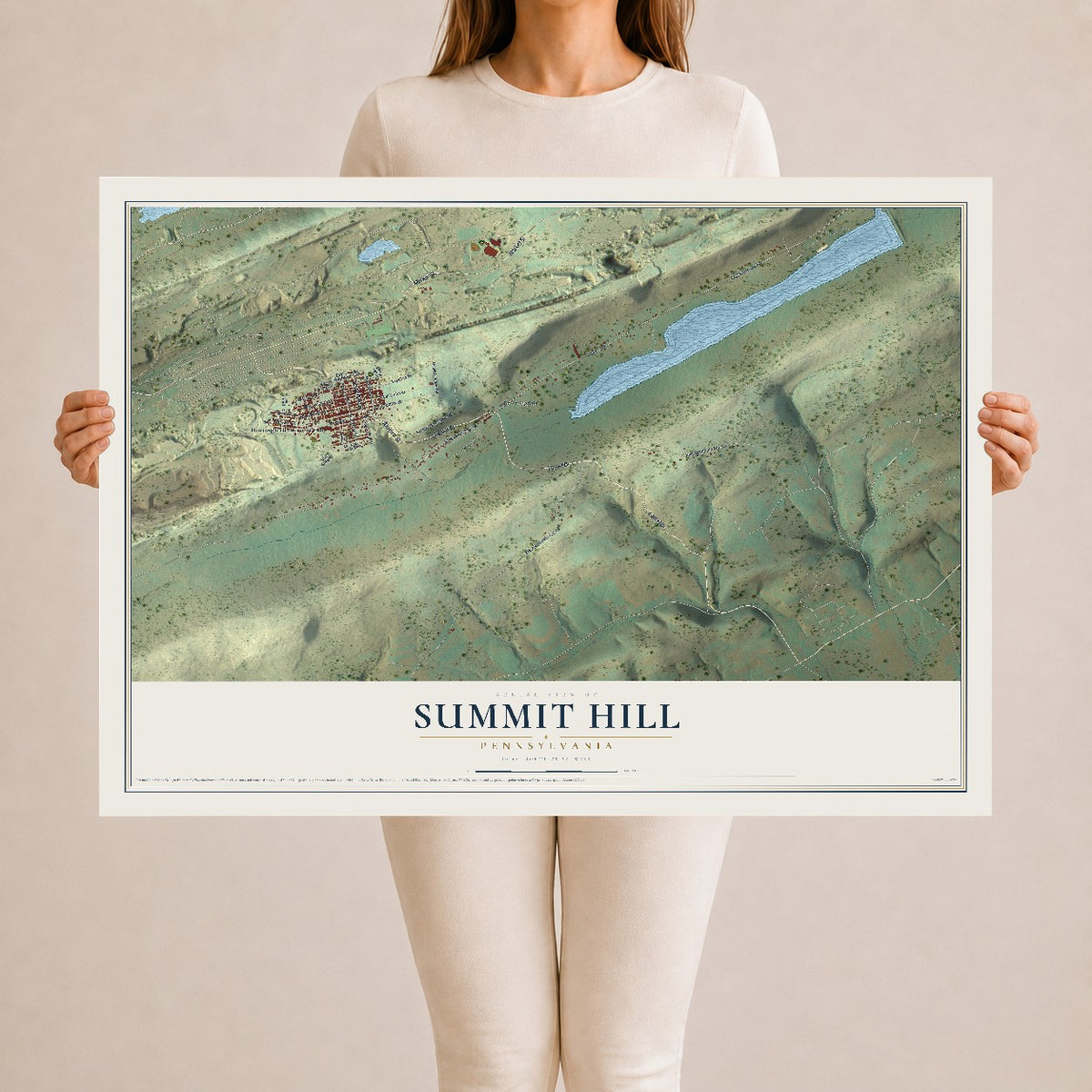 Map of Summit Hill, Pennsylvania, 24 x 36 inch unframed archival matte print