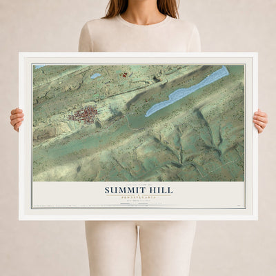 Map of Summit Hill, Pennsylvania, 24 x 36 inch print in a white wood frame