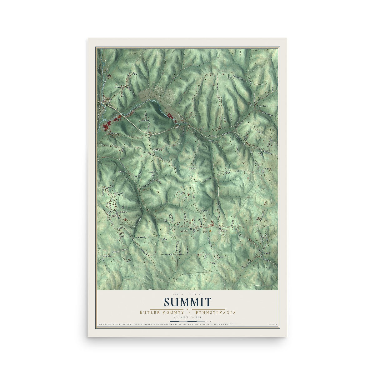 Map of Summit, Butler County, Pennsylvania, 12 x 18 inch unframed archival matte print