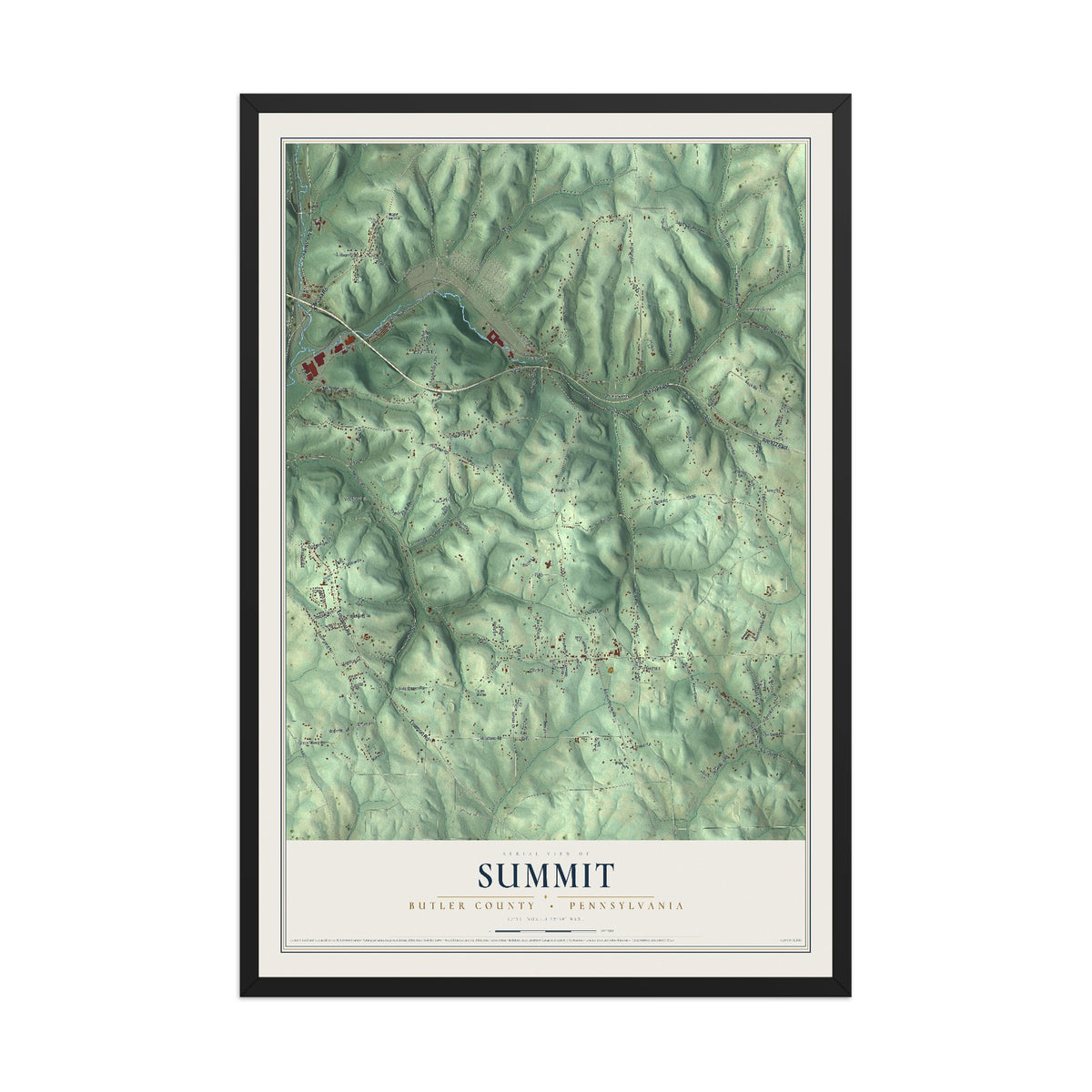 Map of Summit, Butler County, Pennsylvania, 12 x 18 inch print in a black wood frame