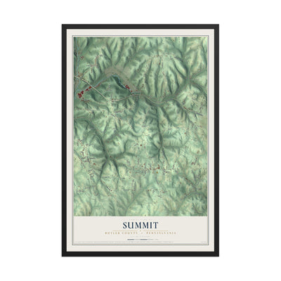 Map of Summit, Butler County, Pennsylvania, 12 x 18 inch print in a black wood frame