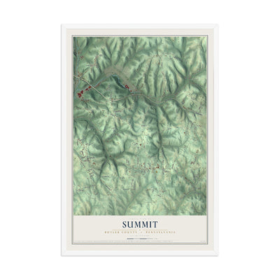 Map of Summit, Butler County, Pennsylvania, 12 x 18 inch print in a white wood frame