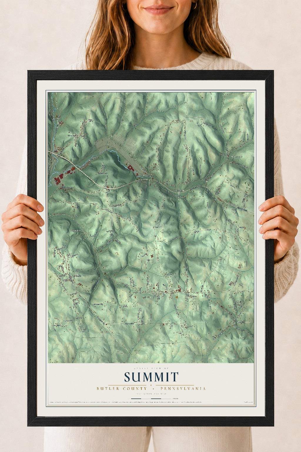 Map of Summit, Butler County, Pennsylvania, 18 x 24 inch print in a black wood frame