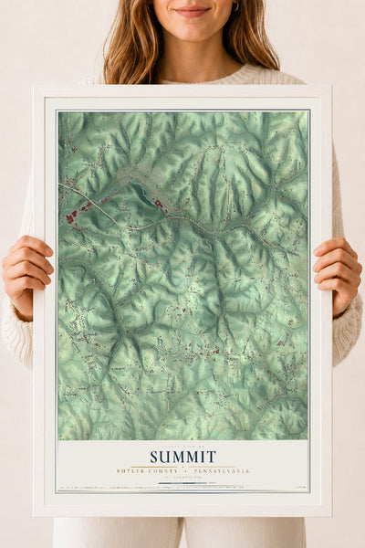 Map of Summit, Butler County, Pennsylvania, 18 x 24 inch print in a white wood frame