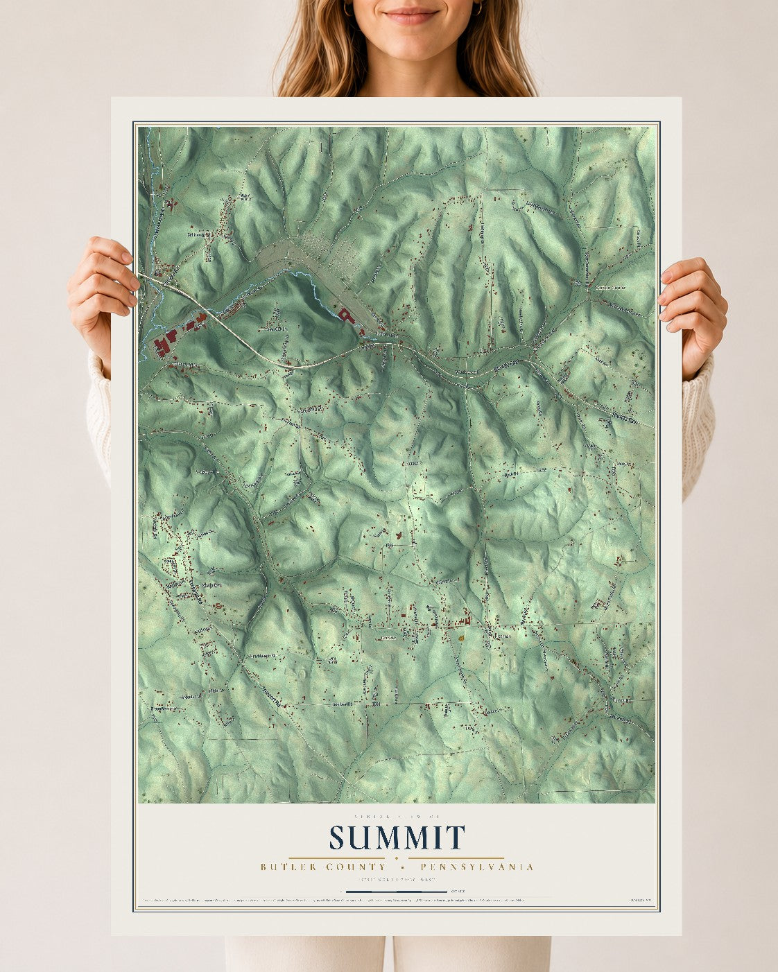 Map of Summit, Butler County, Pennsylvania, 24 x 36 inch unframed archival matte print