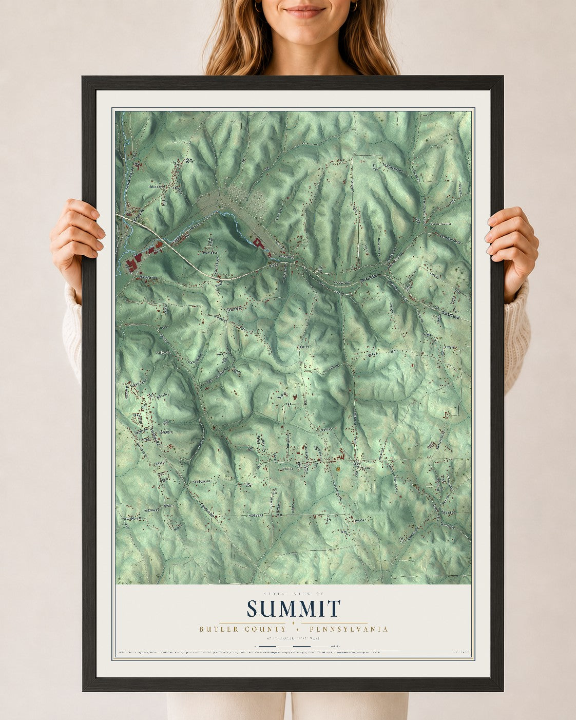 Map of Summit, Butler County, Pennsylvania, 24 x 36 inch print in a black wood frame