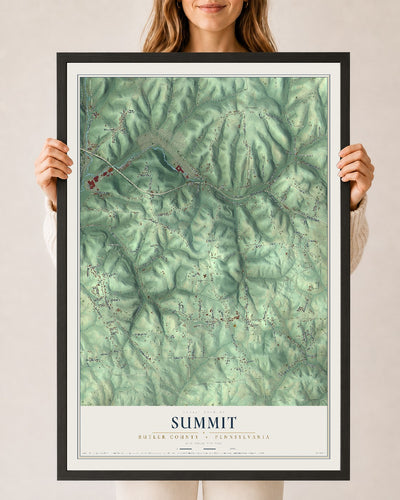 Map of Summit, Butler County, Pennsylvania, 24 x 36 inch print in a black wood frame