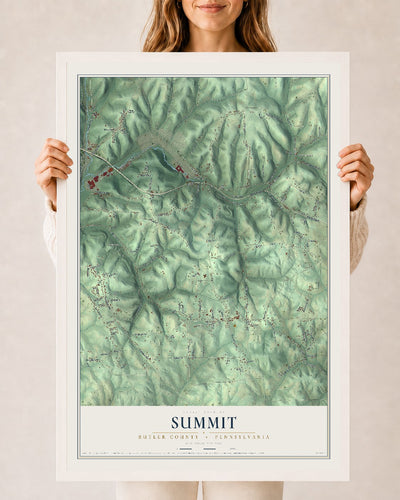 Map of Summit, Butler County, Pennsylvania, 24 x 36 inch print in a white wood frame