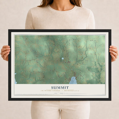 Map of Summit, Crawford County, Pennsylvania, 12 x 18 inch print in a black wood frame