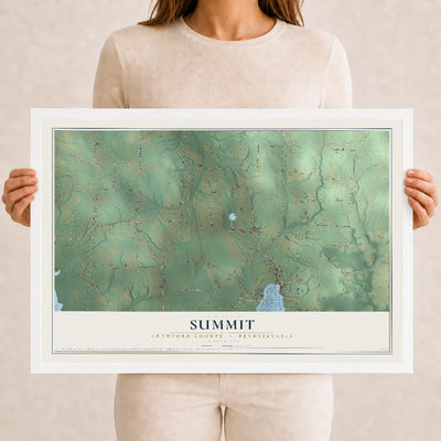 Map of Summit, Crawford County, Pennsylvania, 12 x 18 inch print in a white wood frame