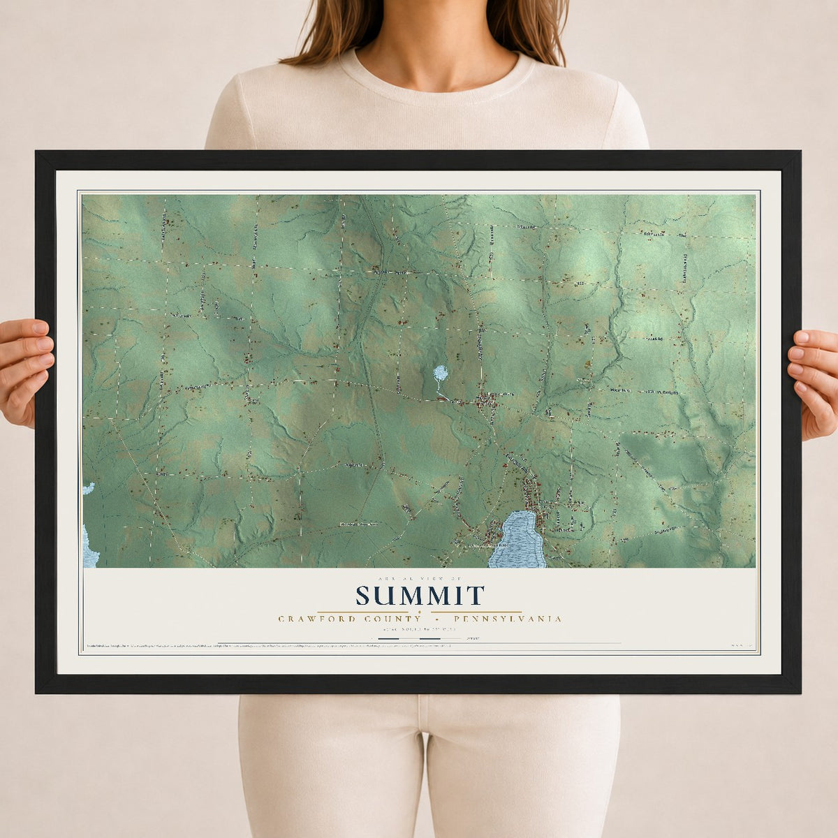 Map of Summit, Crawford County, Pennsylvania, 18 x 24 inch print in a black wood frame