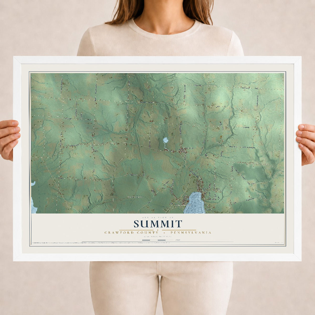 Map of Summit, Crawford County, Pennsylvania, 18 x 24 inch print in a white wood frame