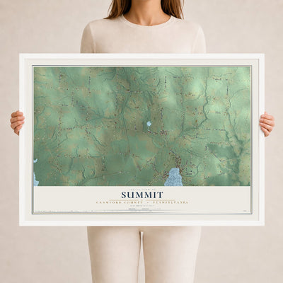 Map of Summit, Crawford County, Pennsylvania, 24 x 36 inch print in a white wood frame